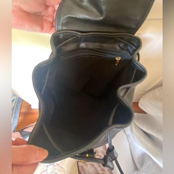 COACH Vintage Black Leather Drawstring Backpack- Height 14” Width 9.5” Depth 7” - Picture 3 of 5